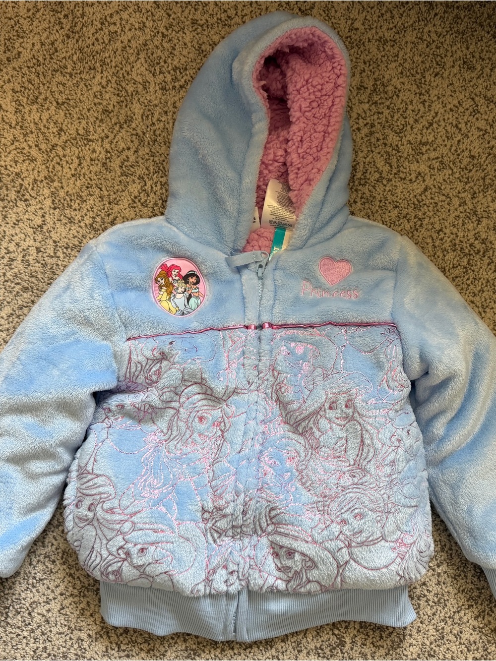 Disney Princess Light Blue & Pink Hooded Fleece Jacket for Kids 4T